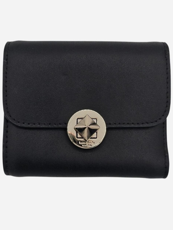 kate spade Handbags - KATE SPADE  Black Leather Small Compact Tri-fold Wallet with Gold Twist Lock